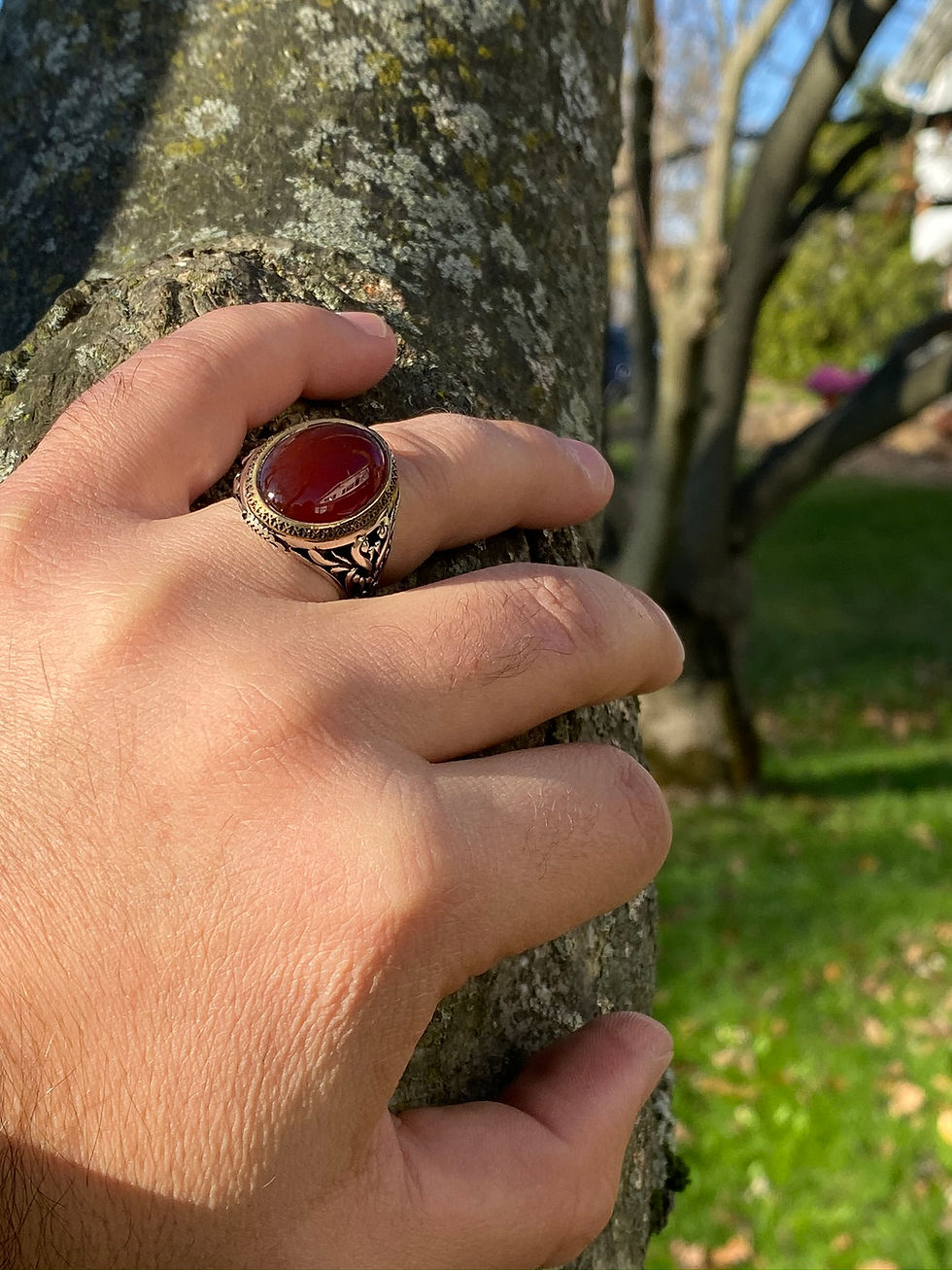Thumbnail: Handmade 925k Sterling Silver Red Agate Stone (Aqeeq) Men's Ring