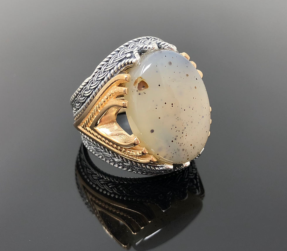 Thumbnail: Rare Find 925K STERLING SILVER Yemeni AGATE(Aqeeq) MEN'S RING