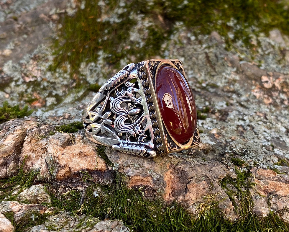 Thumbnail: 925K Sterling Silver Red Agate (Aqeeq) Men's Large Ring