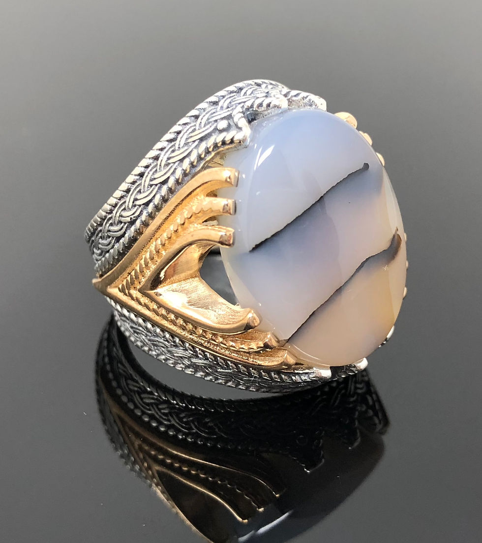 Thumbnail: Rare Find 925K STERLING SILVER Yemeni AGATE(Aqeeq) MEN'S RING