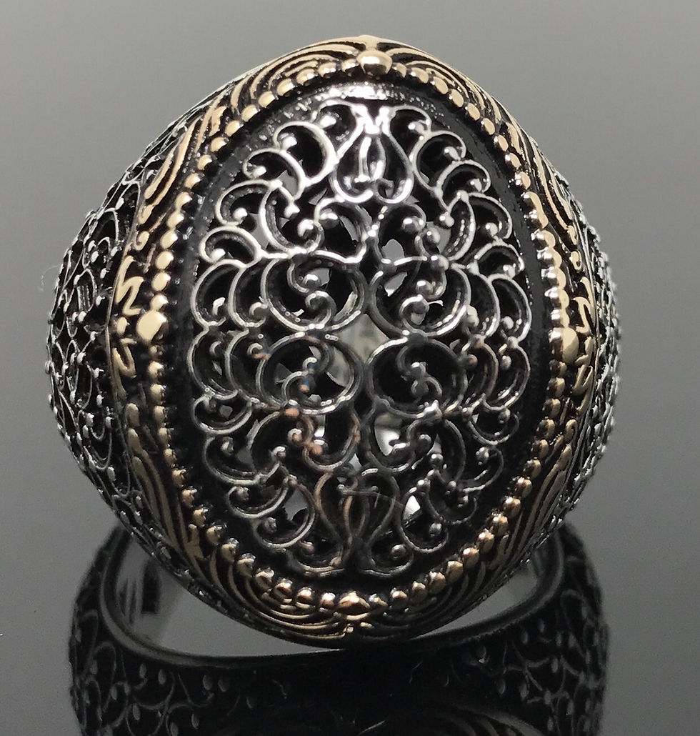 Thumbnail: Heavy 925K Sterling Silver Ottoman Style Men's Ring