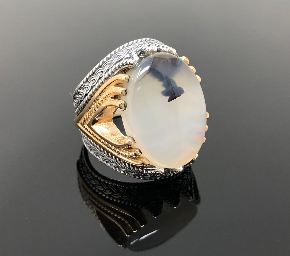 Thumbnail: Rare Find 925K STERLING SILVER Yemeni AGATE(Aqeeq) MEN'S RING
