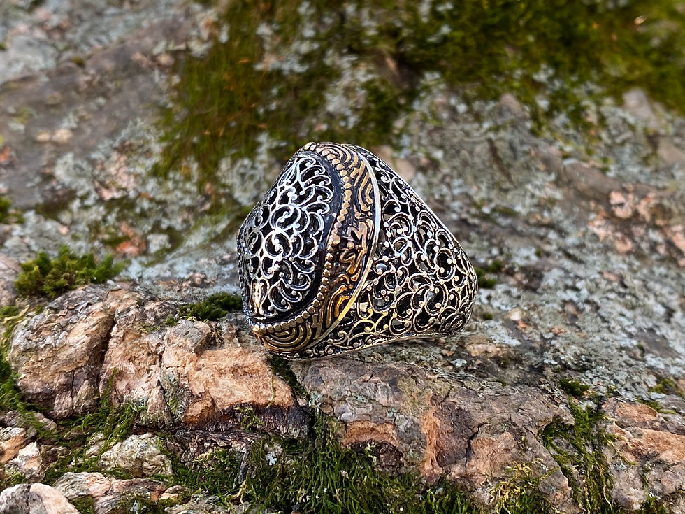 Thumbnail: Heavy 925K Sterling Silver Ottoman Style Men's Ring