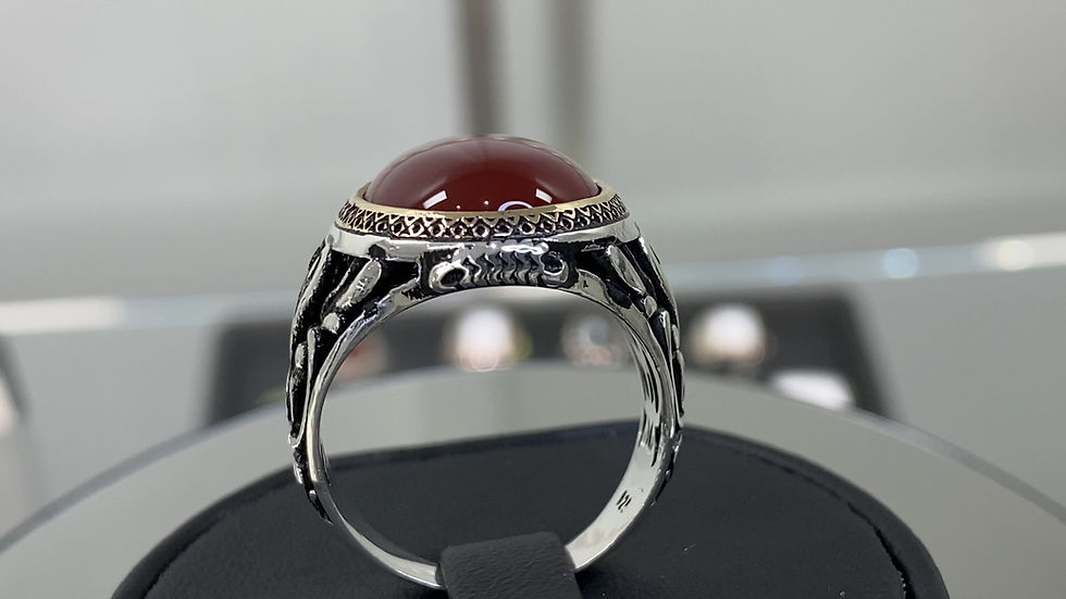 Thumbnail: Handmade 925k Sterling Silver Red Agate Stone (Aqeeq) Men's Ring
