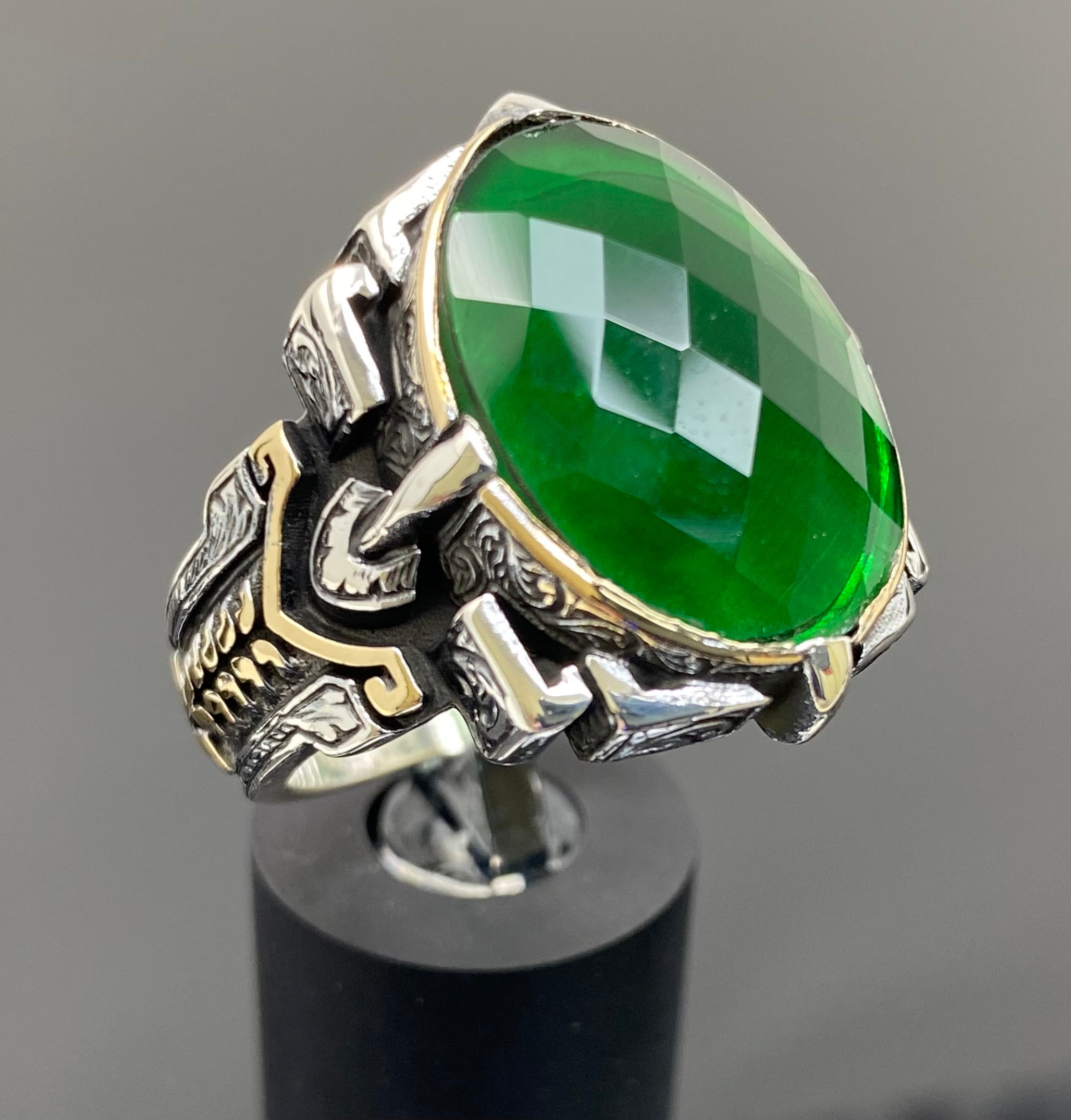 KAR 925K Stamped Sterling Silver Onyx & Zircon Mens Ring K7H KAR 925K Stamped Sterling Silver Onyx & Zircon Mens Ring K7H