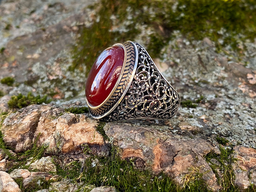 Thumbnail: Heavy 925K Sterling Silver Agate (Aqeeq) Men's Ring
