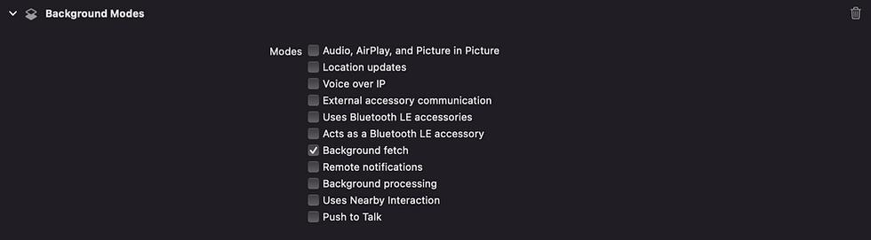 Image of different Background modes available for iOS apps