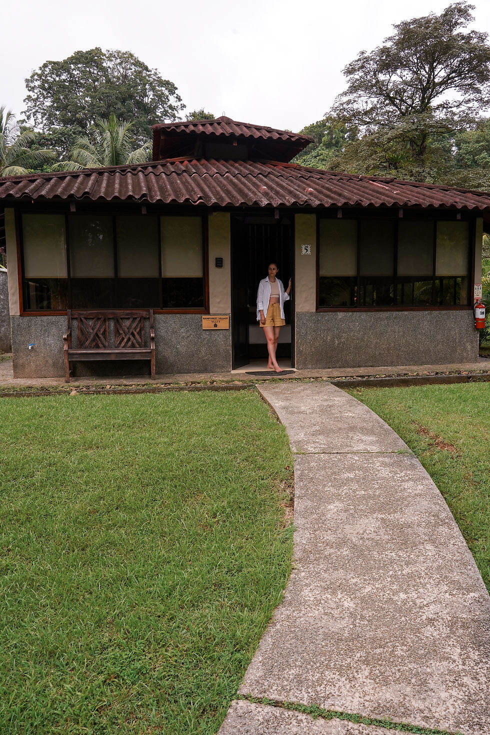 Exterior view of Corcovado Lodge surrounded by dense rainforest on the Osa Peninsula, Costa Rica