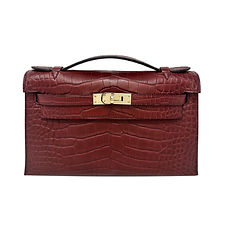 HERMES Kelly Pochette "Borgougne" Burgundy Matte Alligator Mississipiensis PBHW