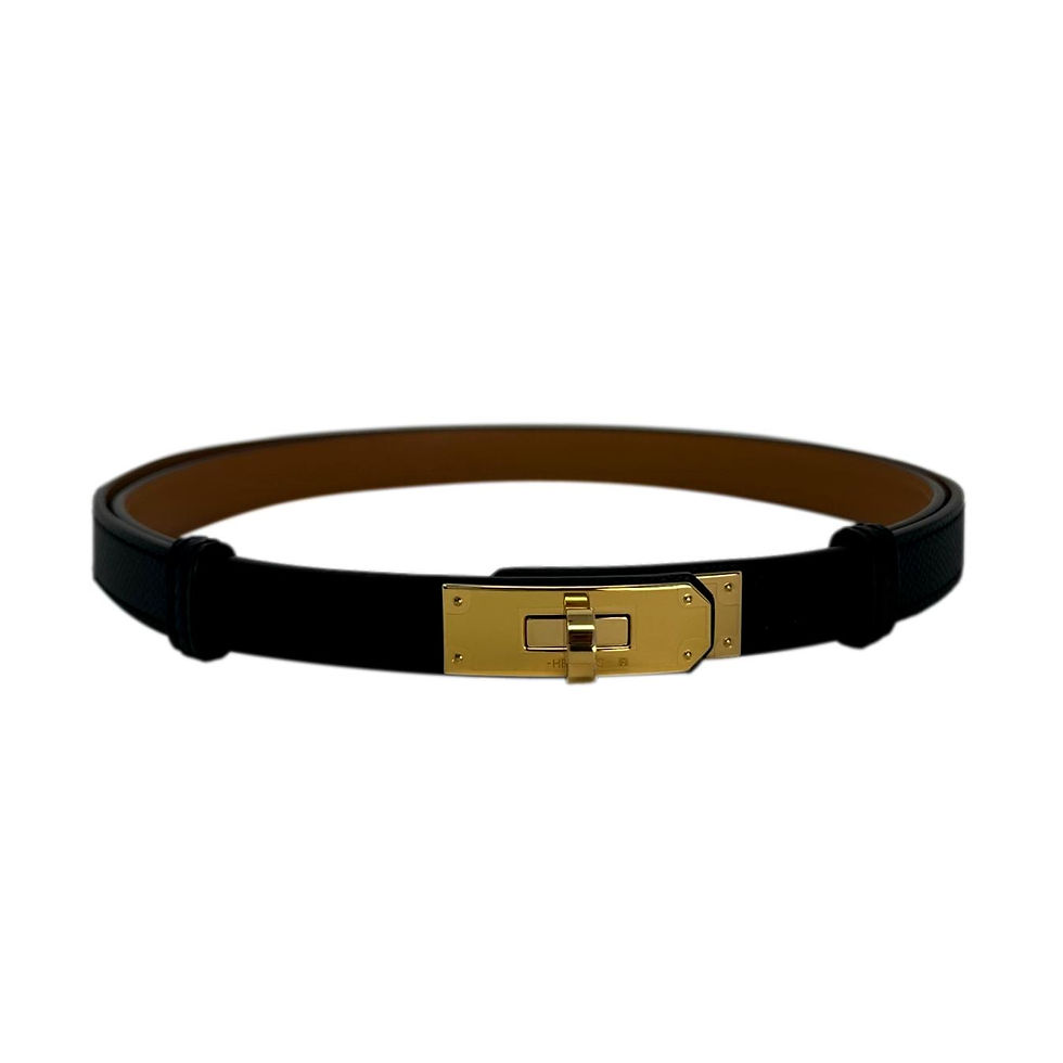 HERMES Kelly 18 Black Epsom Leather Gold Turnlock Belt