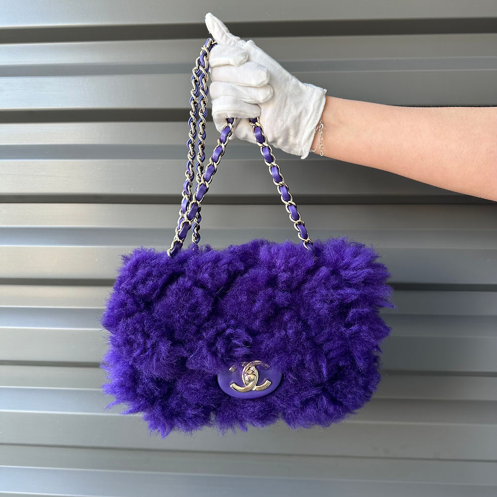 CHANEL Purple Shearling Quilted & Lambskin Small Classic Flap GHW