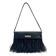 HERMES Kelly Elan Folie Black Ostrich Feather Chèvre Leather Bag