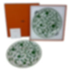 HERMES Round Porcelain “A Walk In The Garden” Yellow and Green Dessert Plates