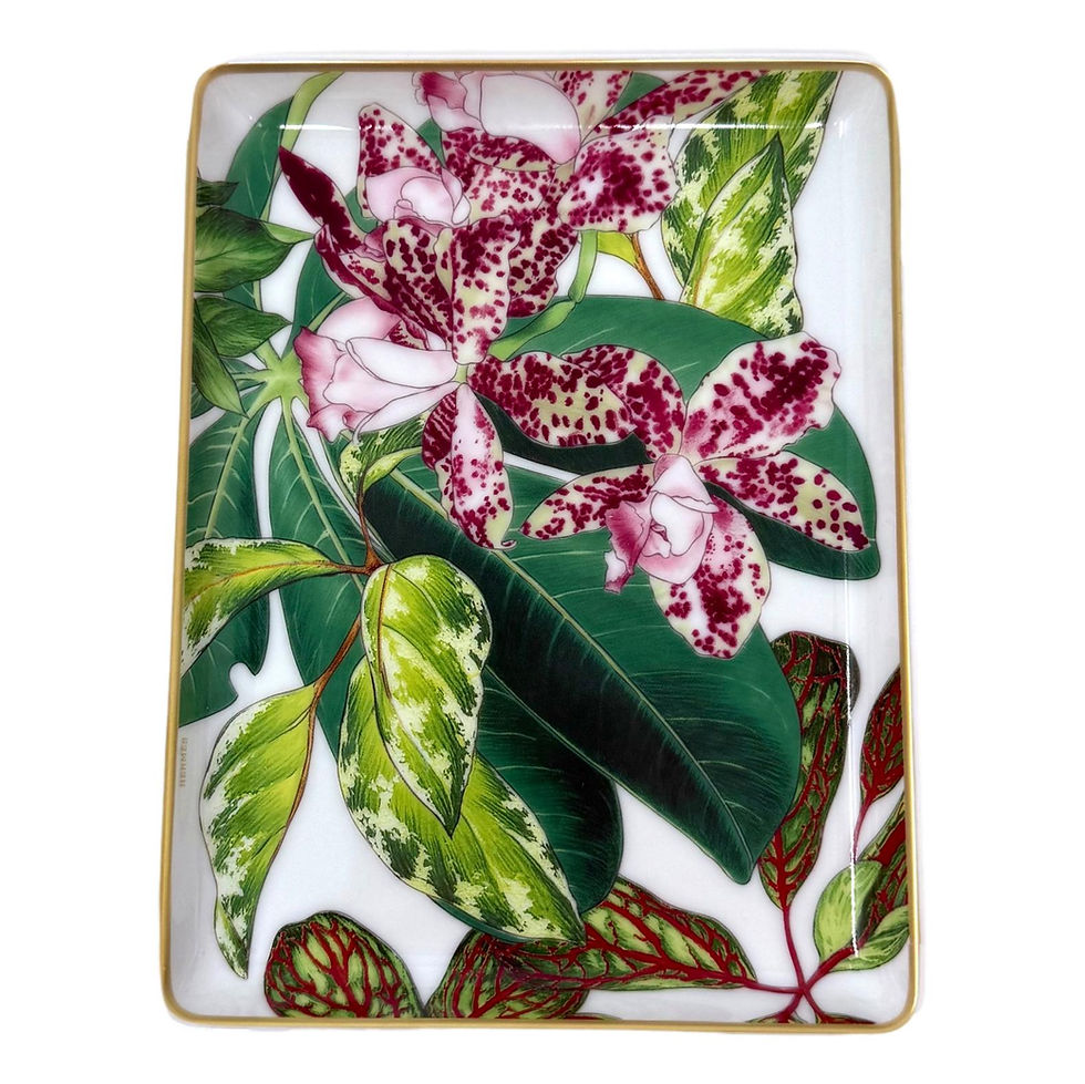 HERMES Small Porcelain Passifolia Palm Leaf and Lilly Flower Tray N1 Plate