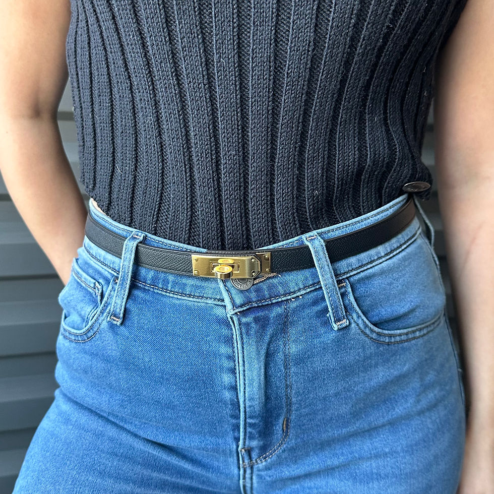 HERMES Kelly 18 Black Epsom Leather Gold Turnlock Belt