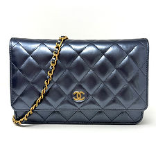 CHANEL 23C Metallic Blue Iridescent Lambskin Wallet on a Chain
