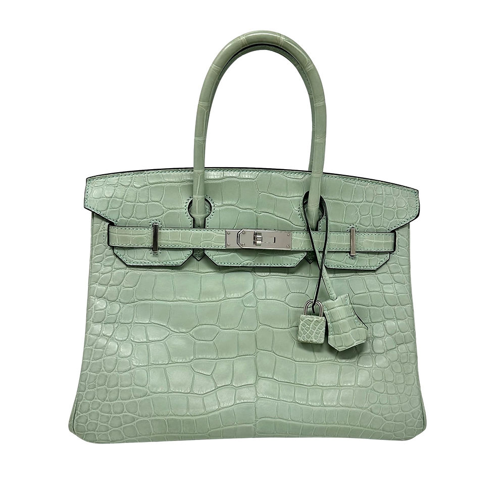 HERMES Birkin 30 Vert D'Eau Green Matte Alligator PHW