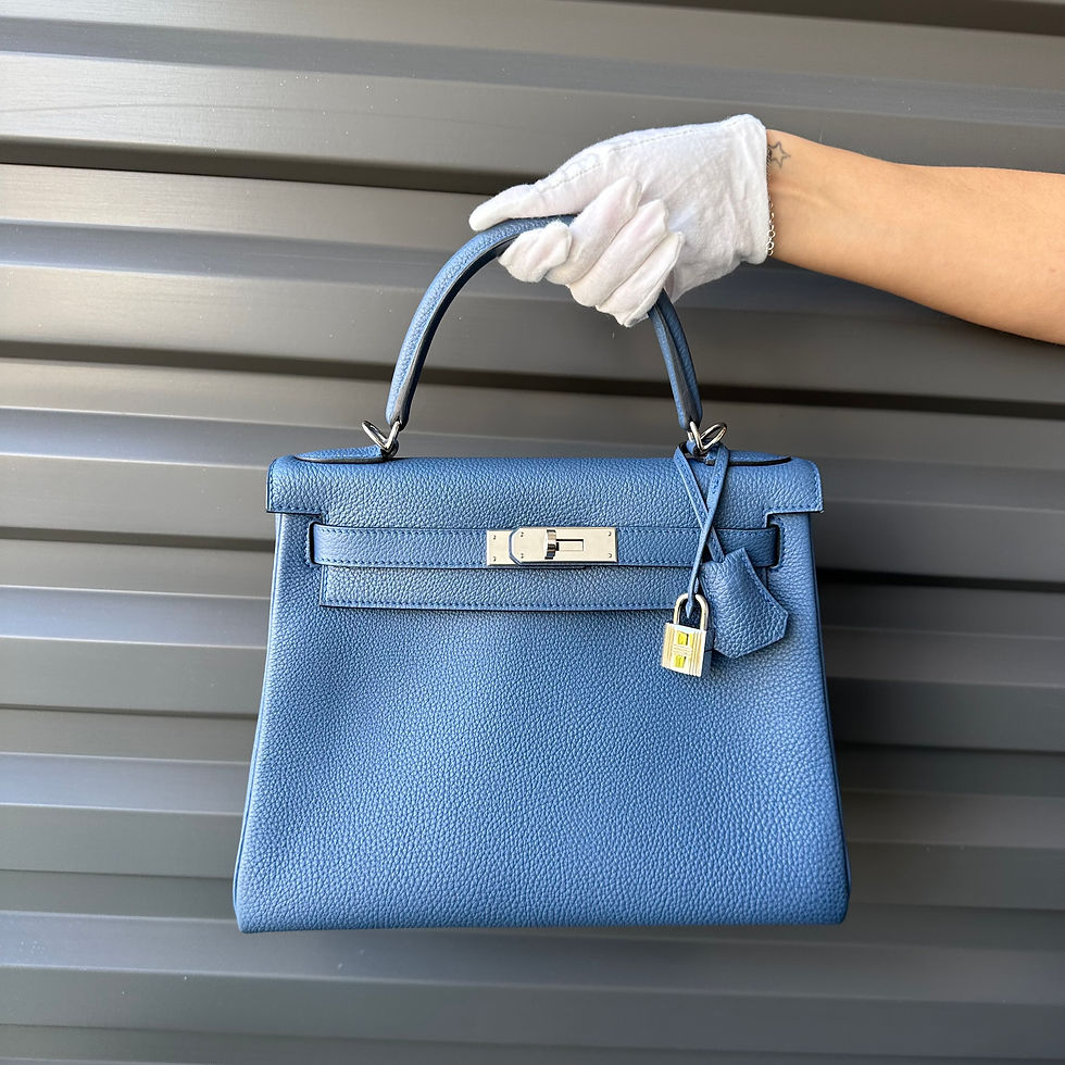 HERMES Kelly 28 Retourne "Blue Agate" Togo Leather PHW