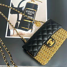 CHANEL 2023 Cruise Runway Black Lambskin & Gold Metal Woven Mini Bag