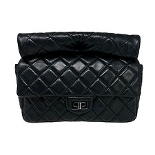 CHANEL Black Medium 2.55 Reissue Lambskin Roll Clutch