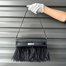 HERMES Kelly Elan Folie Black Ostrich Feather Chèvre Leather Bag