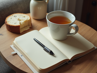 A journal and pen representing realistic goal setting during a stressful season