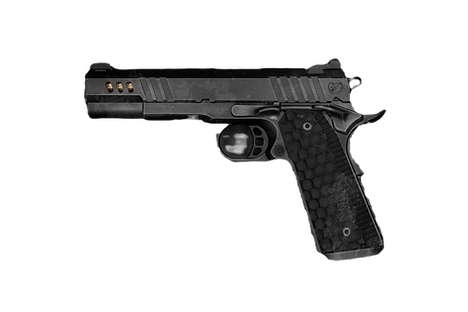 a gun and a knife on a black surface_edi