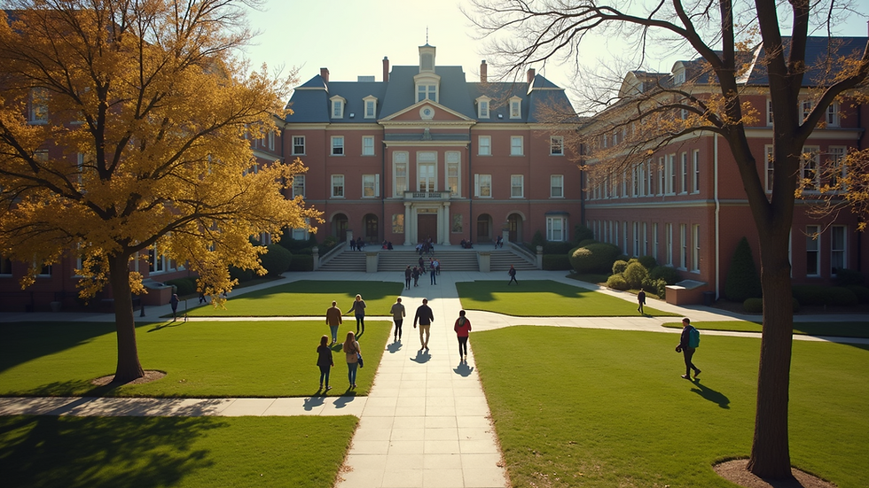 High angle view of a campus scene with students