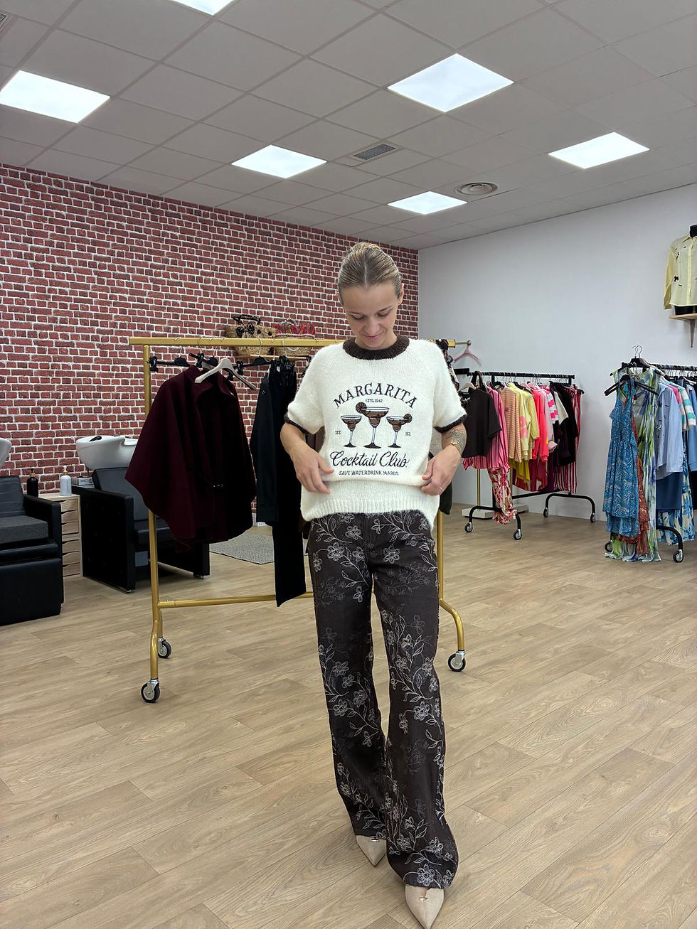 Miniature : Jeans marron fleuris - Gamme signature 