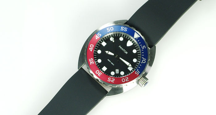 Close-up view of a 200m dive watch bezel and dial