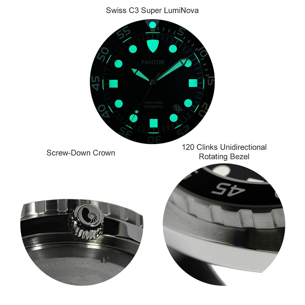 Thumbnail: Pantor Nautilus 200m automatic watch with swiss luminova