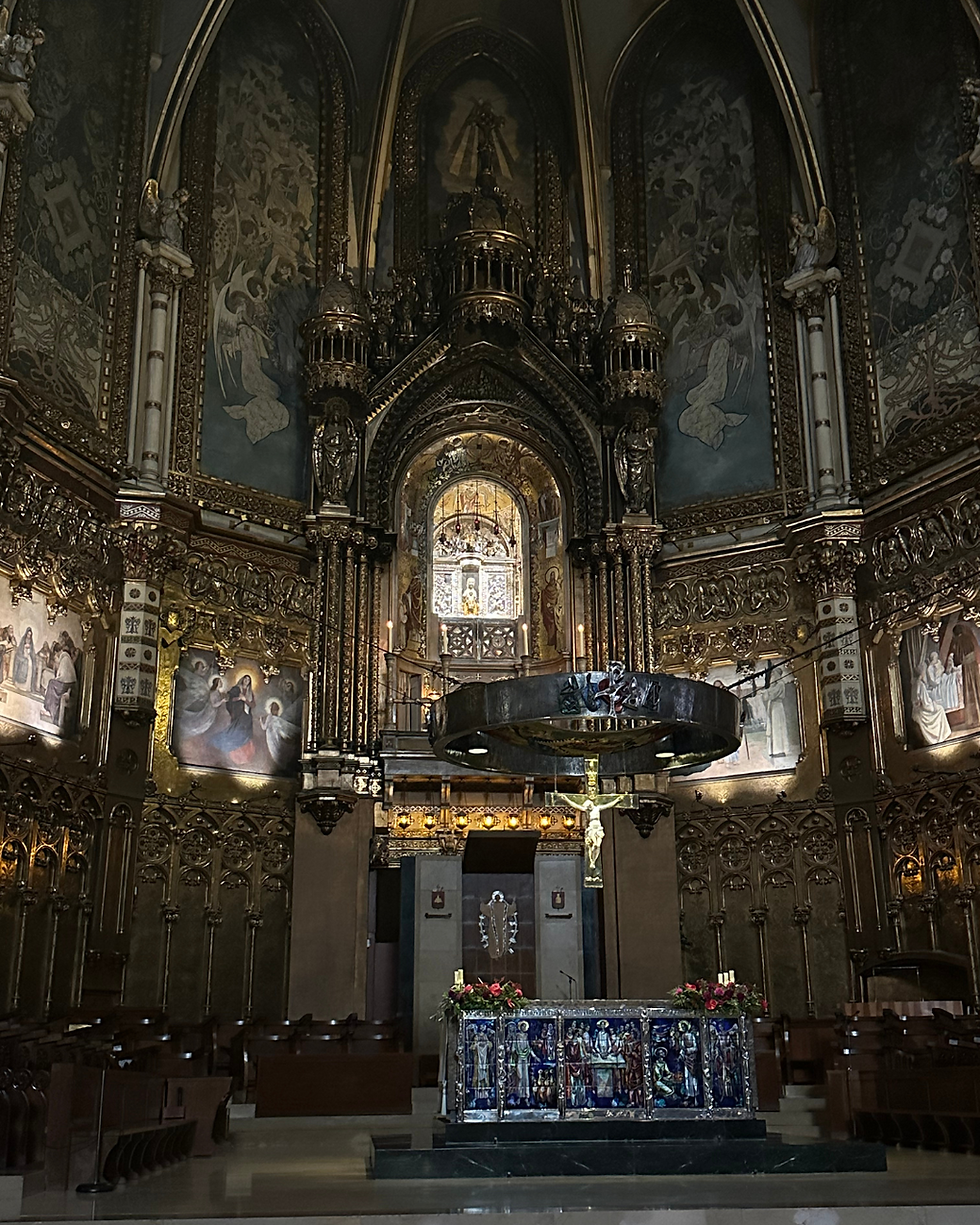 The altar inside the Basílica de Montserrat, where the Black Madonna watches over all who come to seek Her blessings.