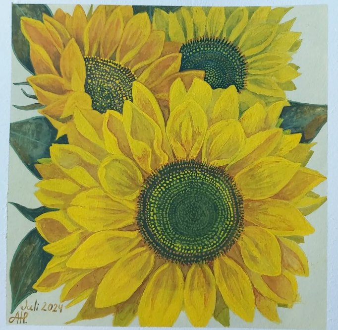 Solrosor, gouache 2024