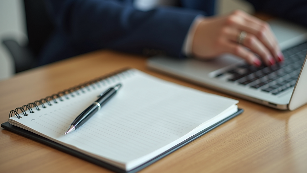 High angle view of a notebook and pen on a counselling appointment desk