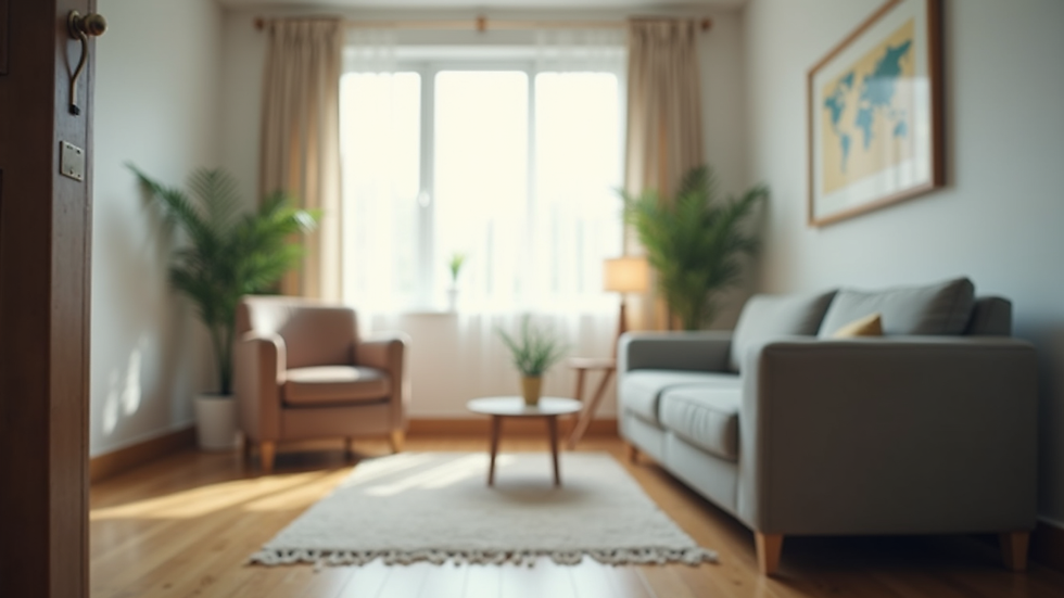 eye-level view of a calm counseling room with a comfortable chair and soft lighting
