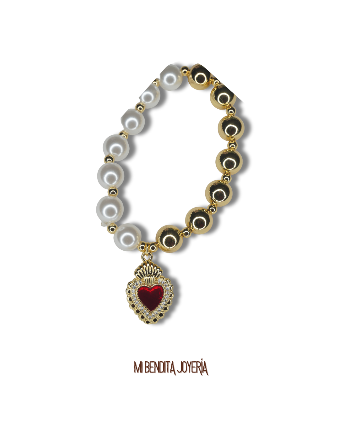 Pulsera dije Sagrado Corazón baño de oro 18k