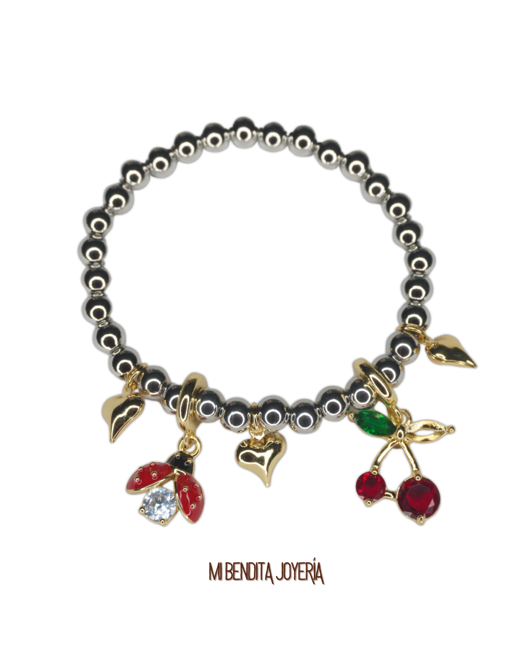 Pulsera con charms de circonía y baño de oro 18k