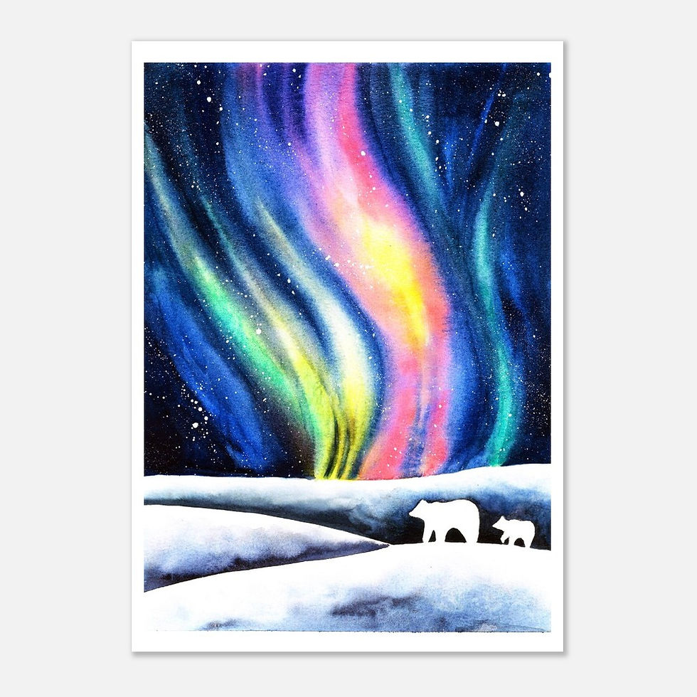 Miniature : "Northern Lights Walk" Watercolor Art Print