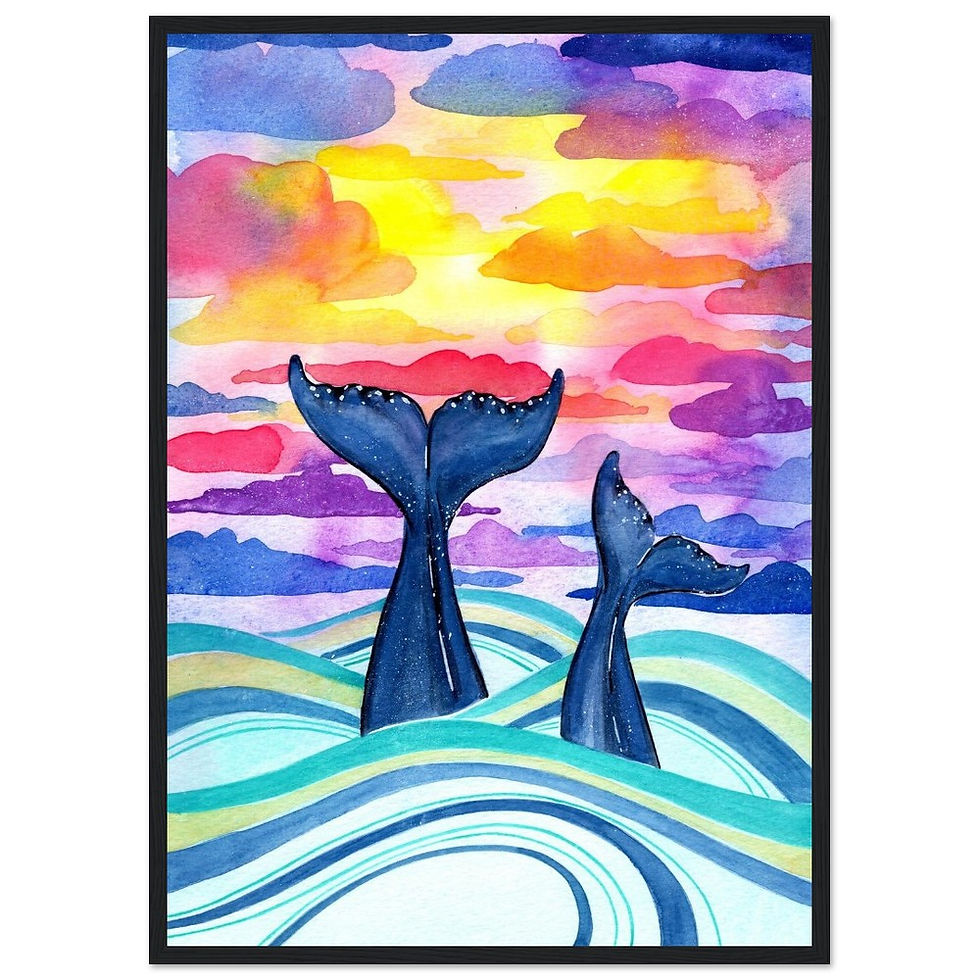 Thumbnail: Playful Whales Framed Poster –  Watercolor Art Print