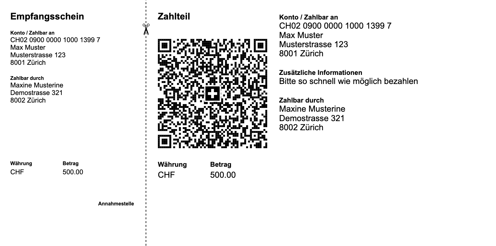Schweizer QR-Rechnung (Einzahlungsschein) von SwissQRLink