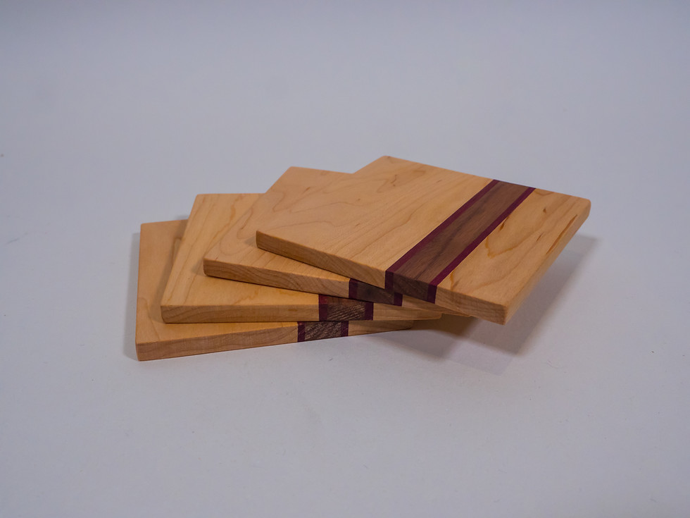 Thumbnail: Set Of 4 Wooden Coasters / Strip Pattern