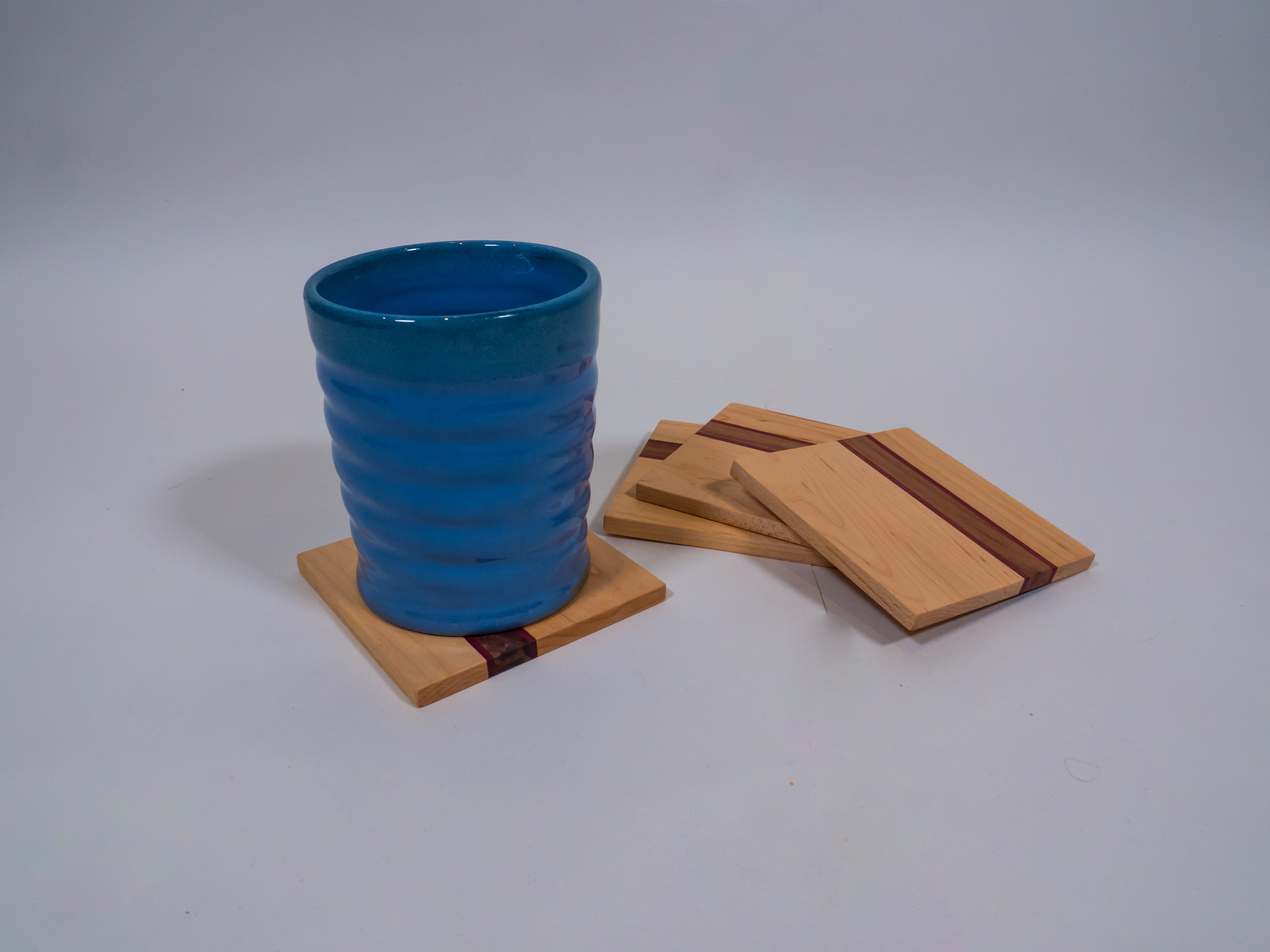 Set Of 4 Wooden Coasters / Strip Pattern