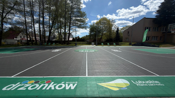 Infrastruktura sportowa WOSiR Drzonków – oficjalne boisko AuRoom Court 3x3 z logotypami.