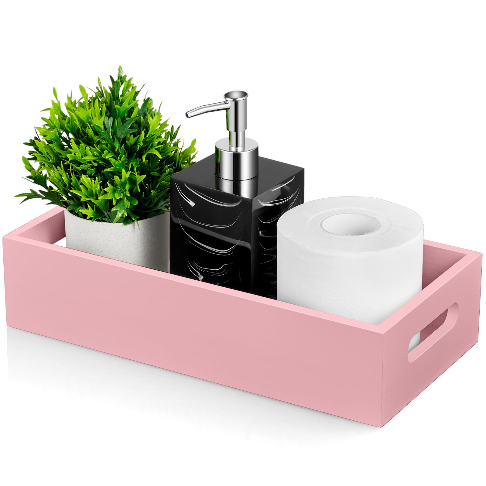 ALELION Pink Bathroom Basket for Organizing - Wooden Toilet Tank Paper Basket wi