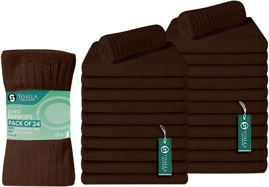 Bar Mop Brown Ribbed 16x19 Pack of 24 100% Cotton Absorbent Kitchen Towel Dish T