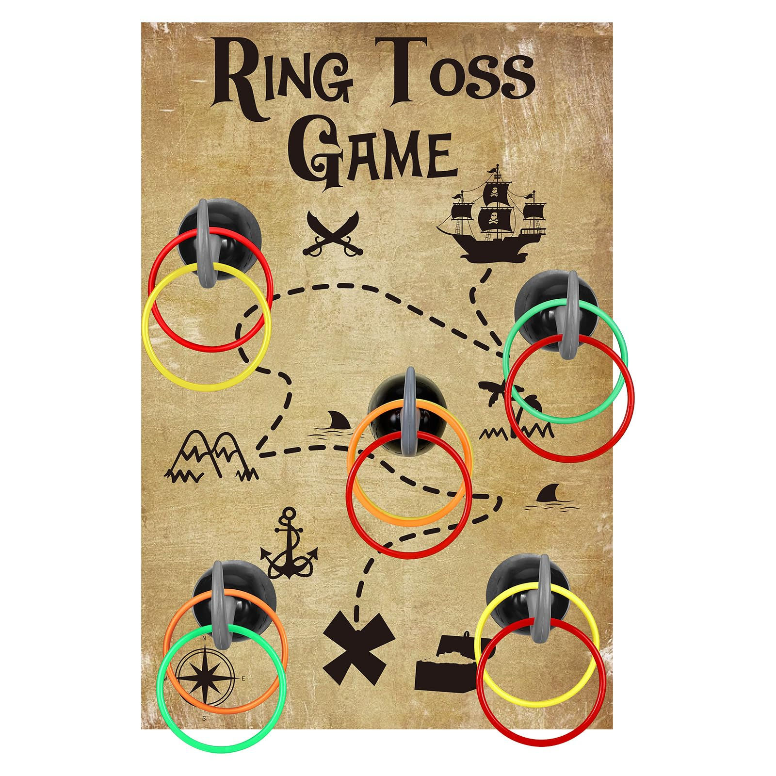 Libima 18 Pcs Pirate Hook Ring Toss Games Set Includes 1 Pirate Game Board 5 Cap