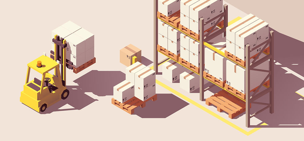 3D image showing pallets on warehouse racking
