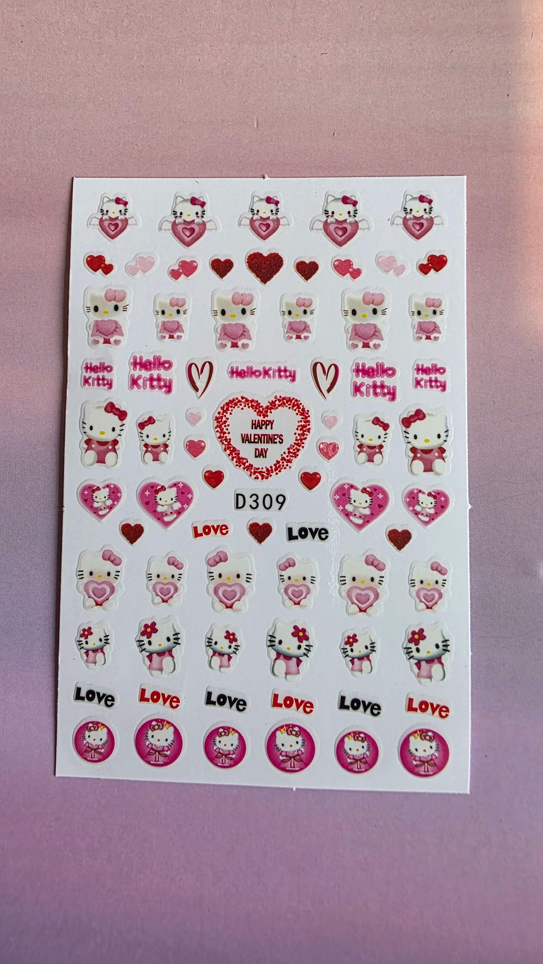 Candy Heart Kitty Nail Stickers