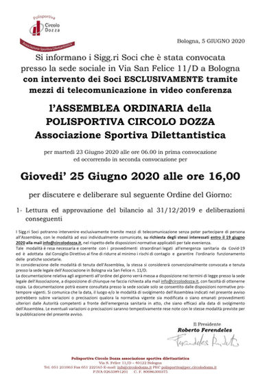 Assemblea di bilancio della Polisportiva Circolo Dozza Asd