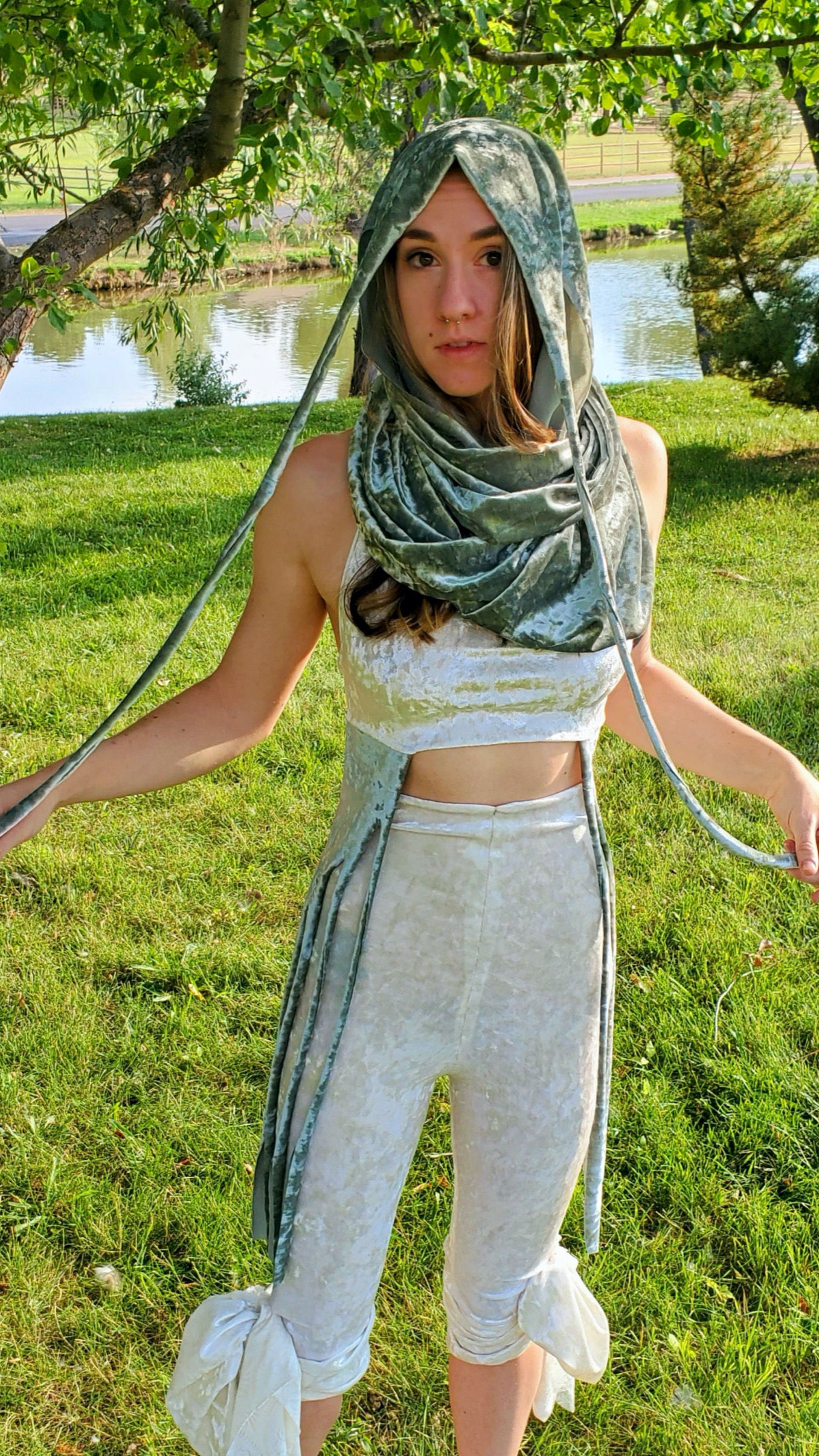 Divine Sage and White Velvet Crop Top